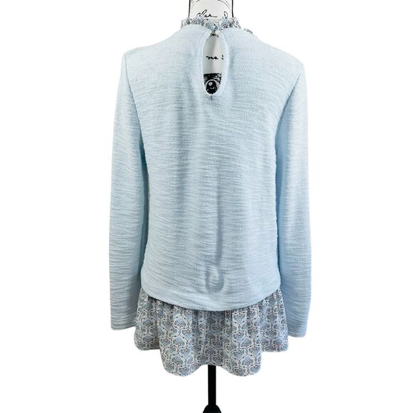 Loft Women's Size Medium Mosaic Boucle Mixed Media Sweatshirt Blue boho - Picture 2 of 13